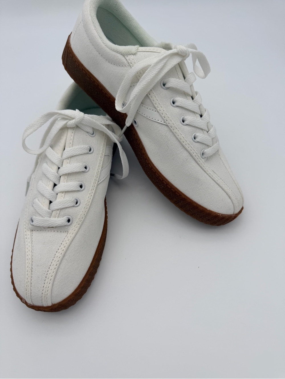 Reform White Canvas Sneakers with Brown Gum Sole Size 7.5